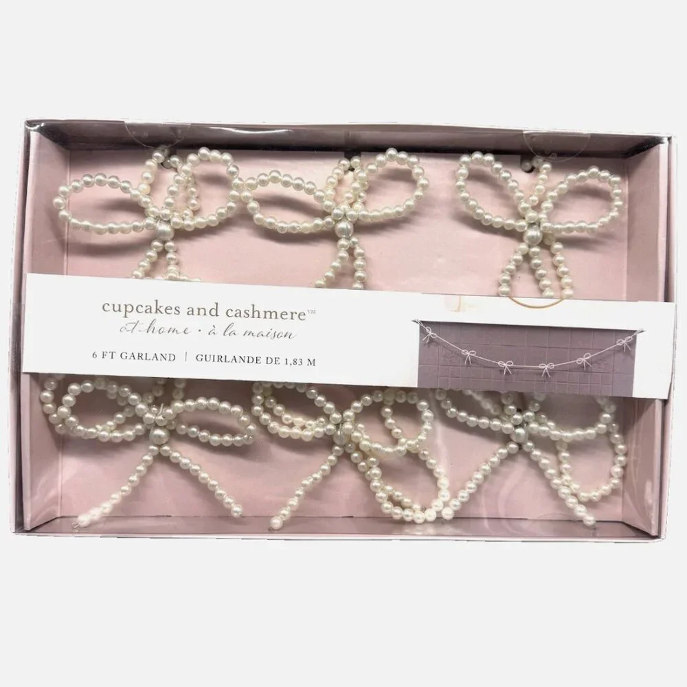Cupcakes & Cashmere Faux Pearls Bow Garland 6 ft Christmas Tree Holidays Wedding